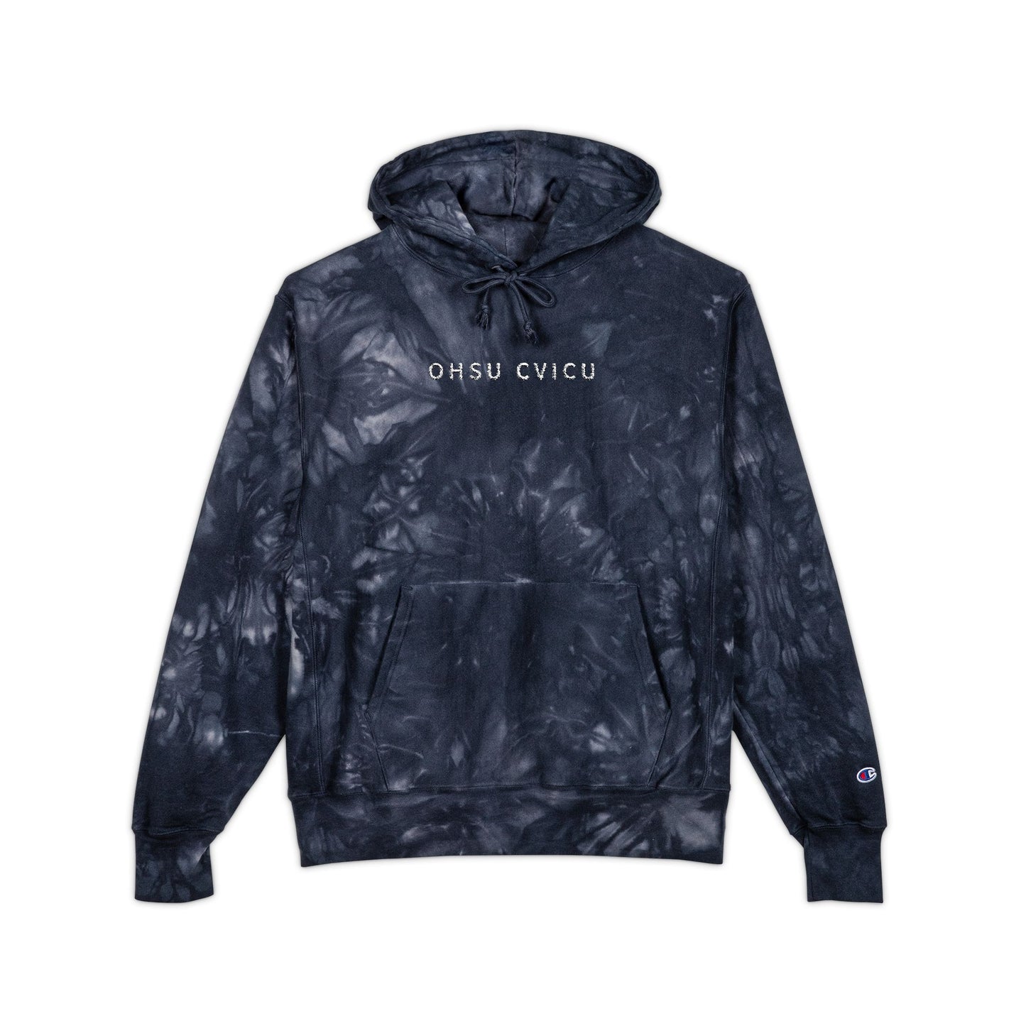 Tie-Dye Hoodie — Embroidered "Good Vibes" Champion-Style Pullover