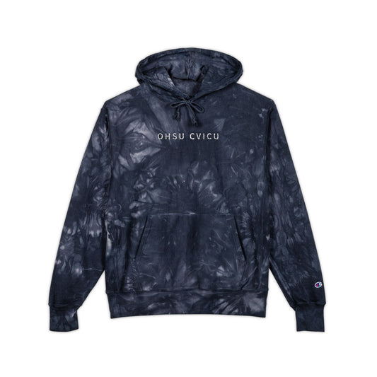 Tie-Dye Hoodie — Embroidered "Good Vibes" Champion-Style Pullover