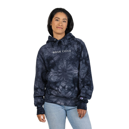 Tie-Dye Hoodie — Embroidered "Good Vibes" Champion-Style Pullover